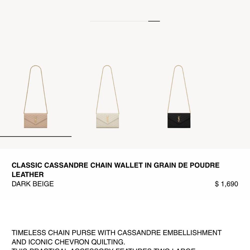 YSL Cassandre Chain Wallet Grain de Poudre Leather Pale Pink - Picture 3 of 9